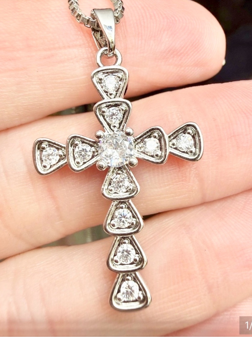 Silver Cross Pendant Necklace Moissanite Diamonds - Women's Jewelry NEW